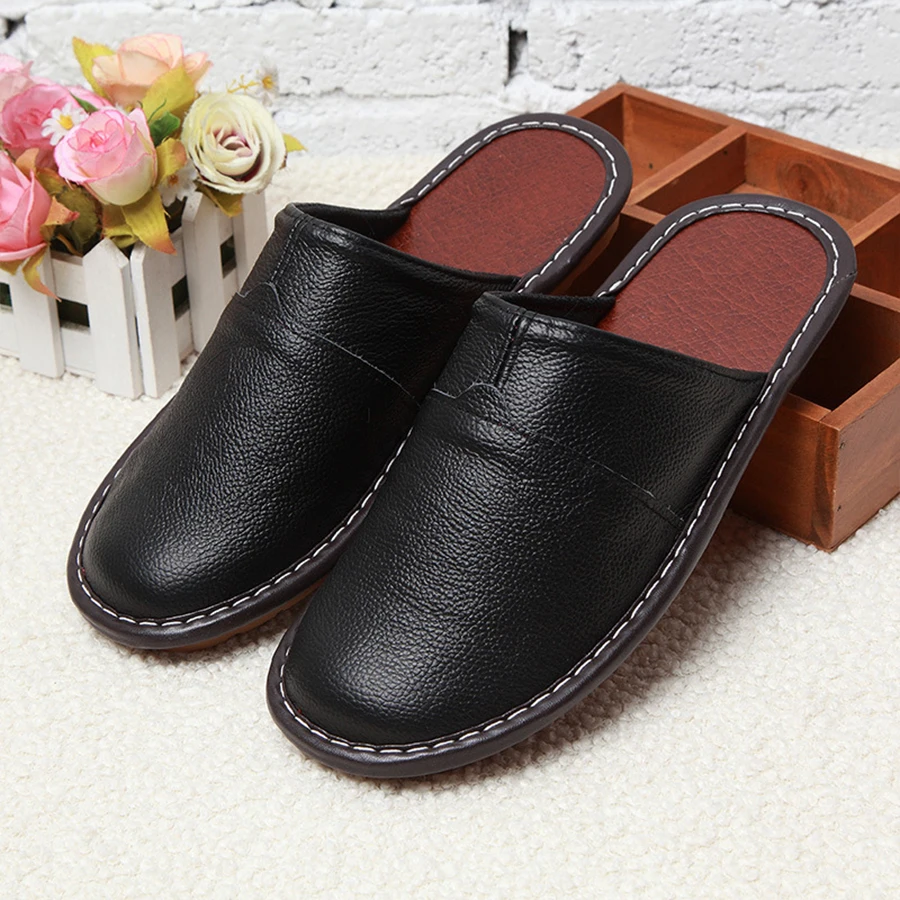 LCIZRONG 7 Colors Genuine Leather Male Slippers 35-44 Size High Quality Home Family Male Slippers Non-slip Unisex Shoes Spring