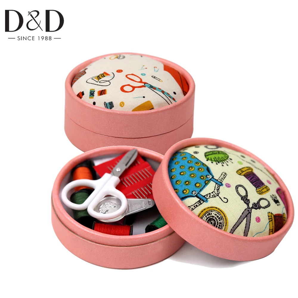 D&D Portable Sewing Kits Box Multifunction Pincushion Case Needle Threads Scissors Storage Box Sewing Tools Organizer