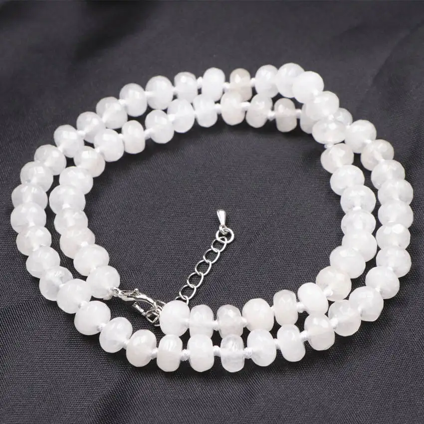 Natural Stone Beads Necklace Chain for Women Faceted Abacus 5x8mm White Jades Necklaces Choker Jewelry Elf on The Shelf 18