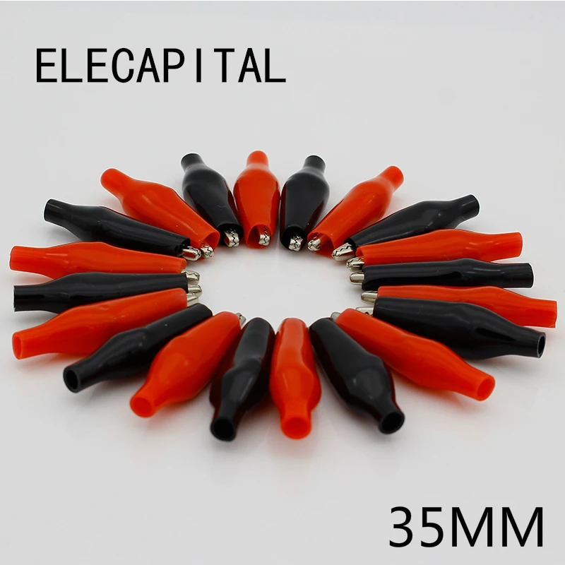 20pcs/lot 35MM Metal Alligator Clip G99 Crocodile Electrical Clamp for Testing Probe Meter Black and Red with Plastic Boot