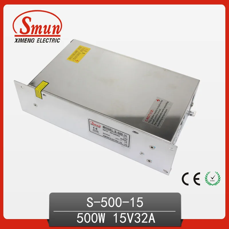 

SMUN S-500-15 500W 15V 32A Single Output Switching Power Supply With CE ROHS China Factory for Light