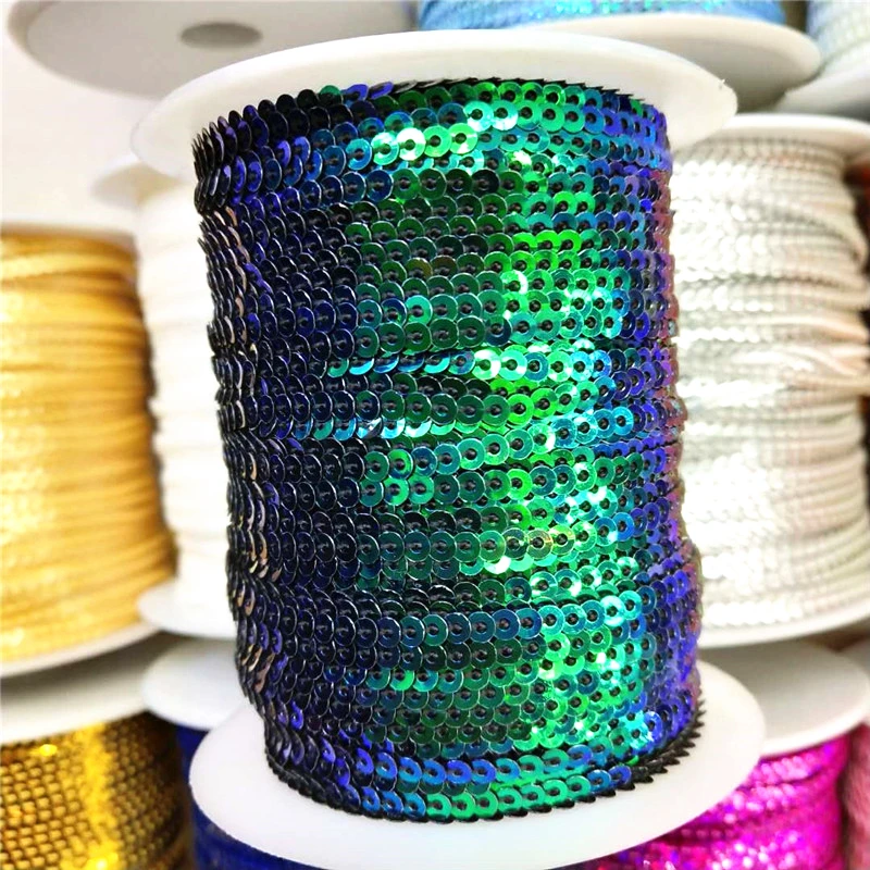 10 Yard 3mm Loose Sequins Trim For Crafts Paillettes Ribbon Flake Strings DIY lentejuelas para manualidades Black Green AB