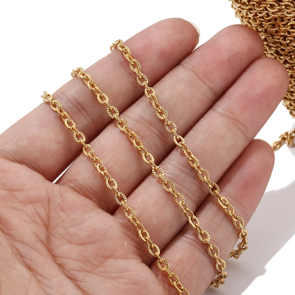 1 meters 3mm Gold Stainless Steel Flat Cable Link Chains Spool Jewelry Cross Chain Bulk for Necklace Bracelet  DIY Making
