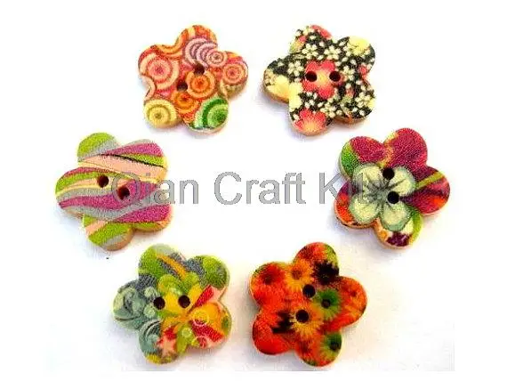 400pcs Mixed Painted sunflower floral wooden buttons 2 holes Eco-friendly Wood Sewing Button Scrapbooking 19mm