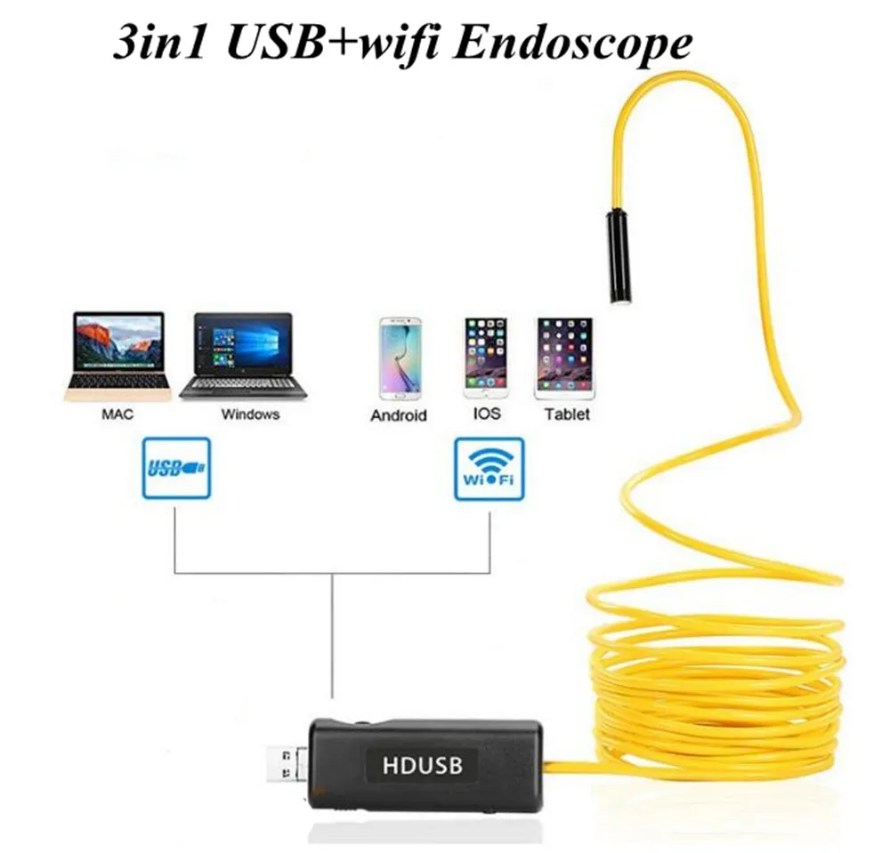 

Беспроводной эндоскоп WIFI 8 мм, 2 МП для Android и ISO, водонепроницаемый IP66