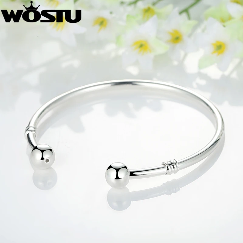 WOSTU Hot Sale Silver color European Charm Bead Bangle & Bracelet Fashion Jewelry For Women Men  XCH3040