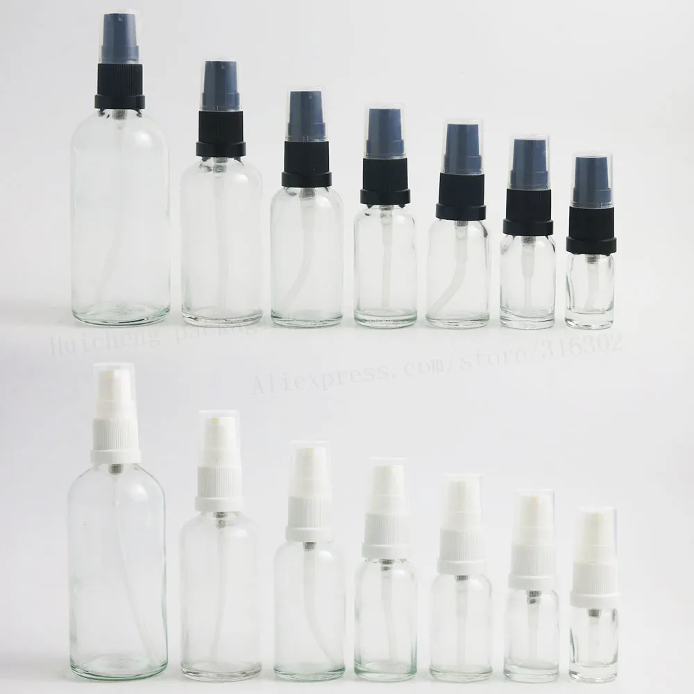 12 x lege reis helder 100 ml 50 ml 30 ml 20 ml 15 ml 10 ml 5 ml glazen fles etherische olie met pomp 1 oz glazen dispenserfles