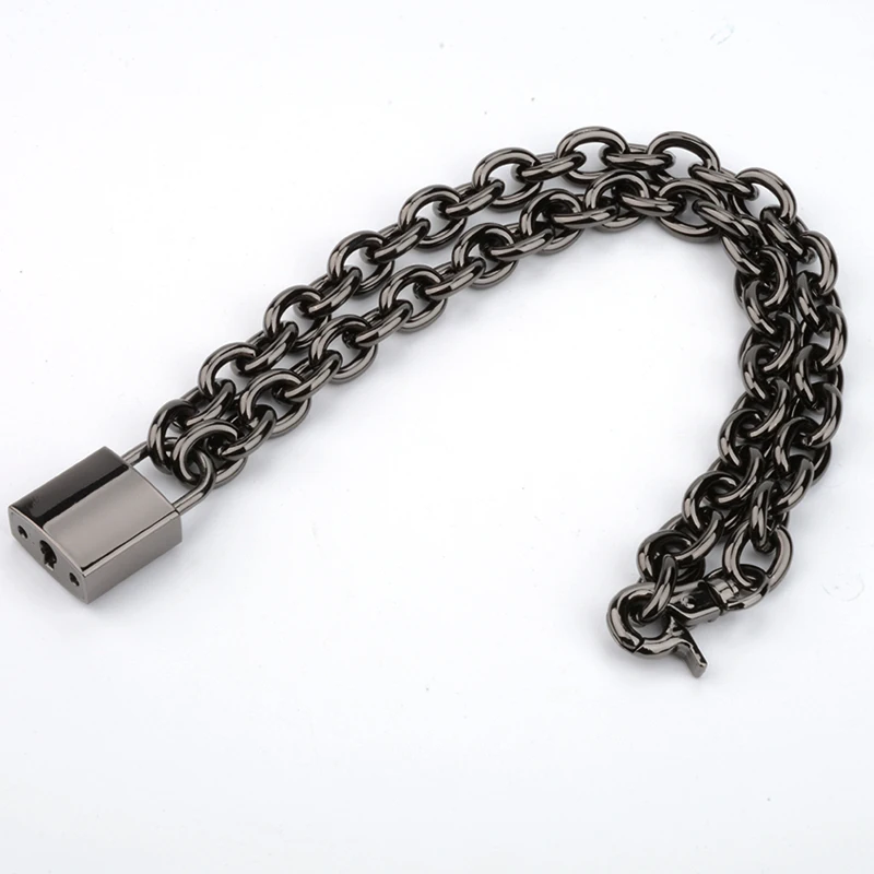 Gun Black Men Women Unisex Chain Necklace Heavy Duty Square Lock Padlock Choker Collar Link Necklace