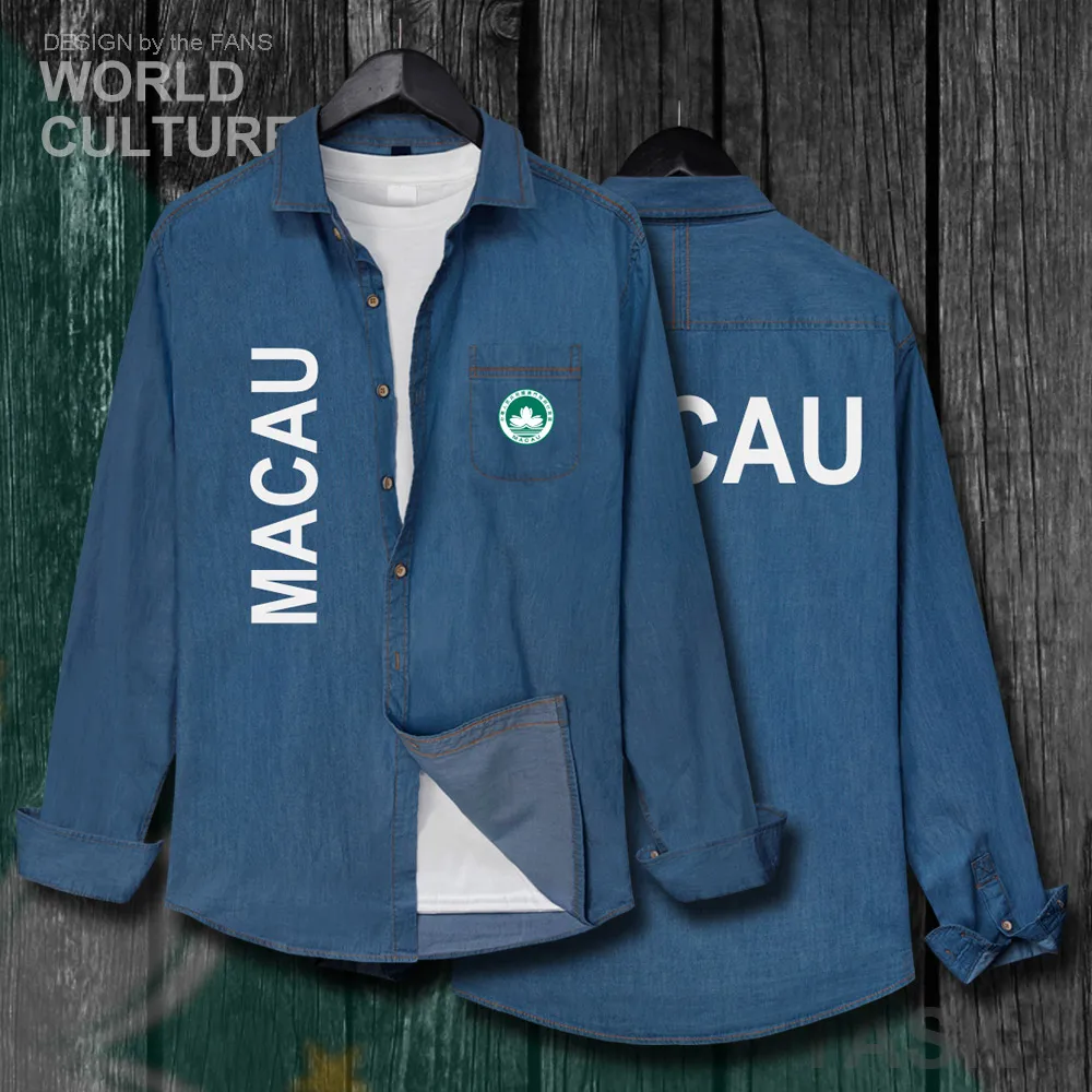 Macau MAC Macao Macanese China Coat Men new Clothes Autumn Cotton Long Sleeve Cowboy Fashion Top Turn-down Collar Jeans Shirt 20