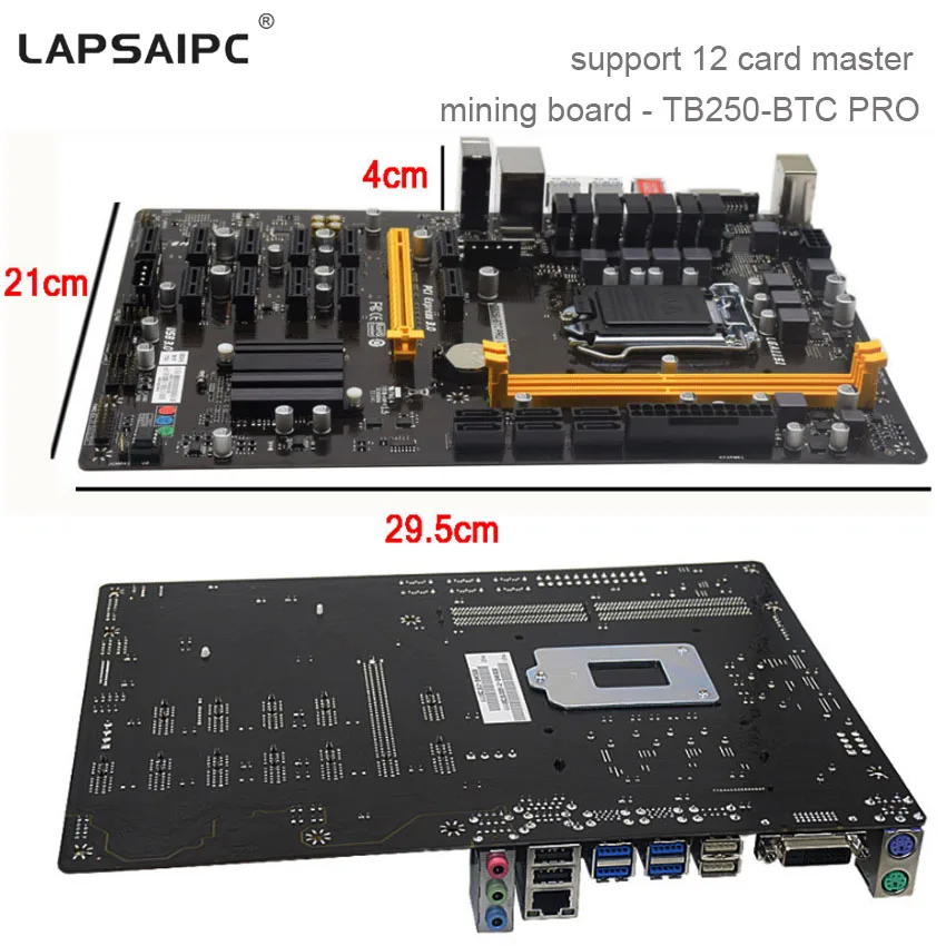 Lapsaipc TB250-BTC PRO Mining Motherboard 12PCIE Support 12 Video Card Refurbished  Mining TB250 BTC G3900 USB 3.0 1151 DDR4 32G