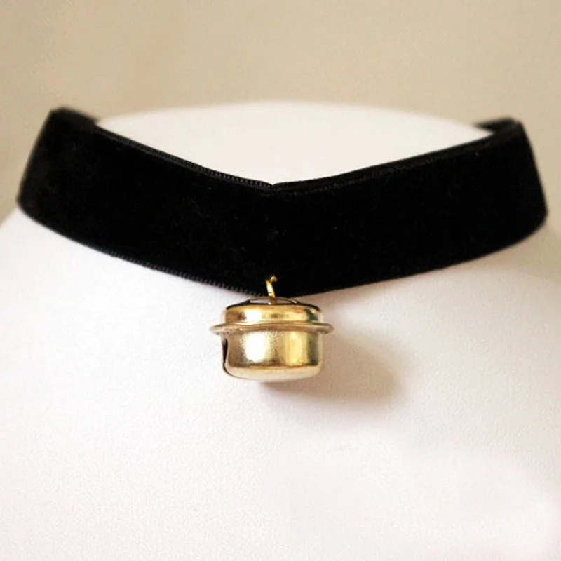 Cos Cosplay Gothic Maid Harajuku Handmade Velvet Soft Gold Bell Cat Meow Retro Punk Collar Choker Necklace