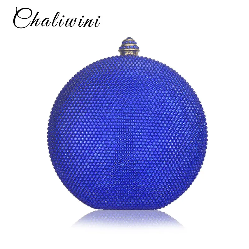 

Chaliwini Round Wine Pot Crystal Clutch Evening Bag Mini Metal Minaudiere Clutches Wedding Party Bridal Shoulder Handbag Purse