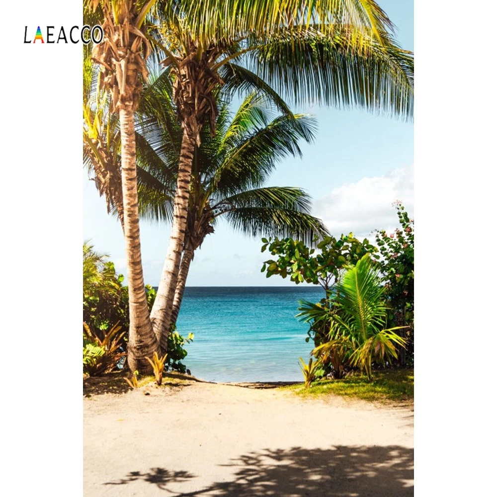 Laeacco Summer Seaside Coconut Palms Trees Family Portrait Photography Backgrounds Customized Photographic Backdrops For Photo