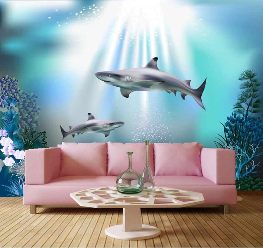 

Underwater world Corals Sharks Animals wallpaper papel de parede, hotel living room sofa TV background kids room 3d wallpaper