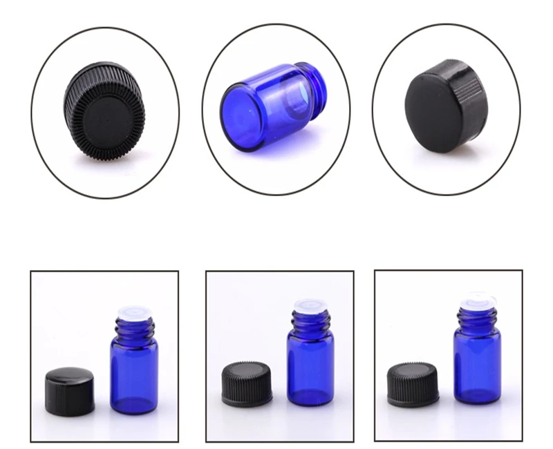 600pcs/lot Fast shipping 1ml 2ml 3ml Blue Glass Essential Oil Bottles Mini Glass Sample Vials bottle Container