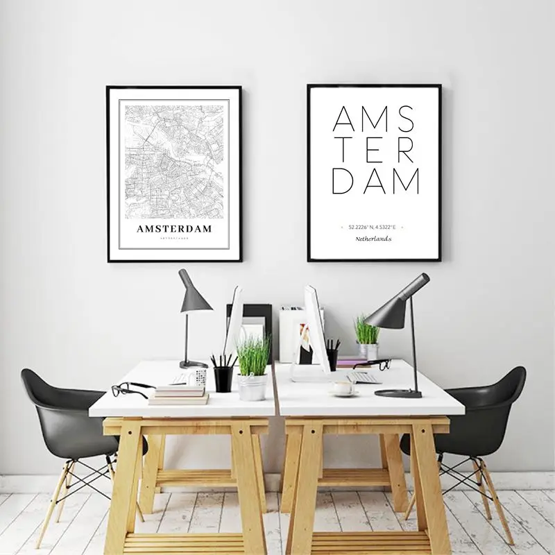 Netherlands Amsterdam City Map Poster Wall Art Canvas Painting ,Black and White Canvas Print Dutch family Modern Art Wall Decor