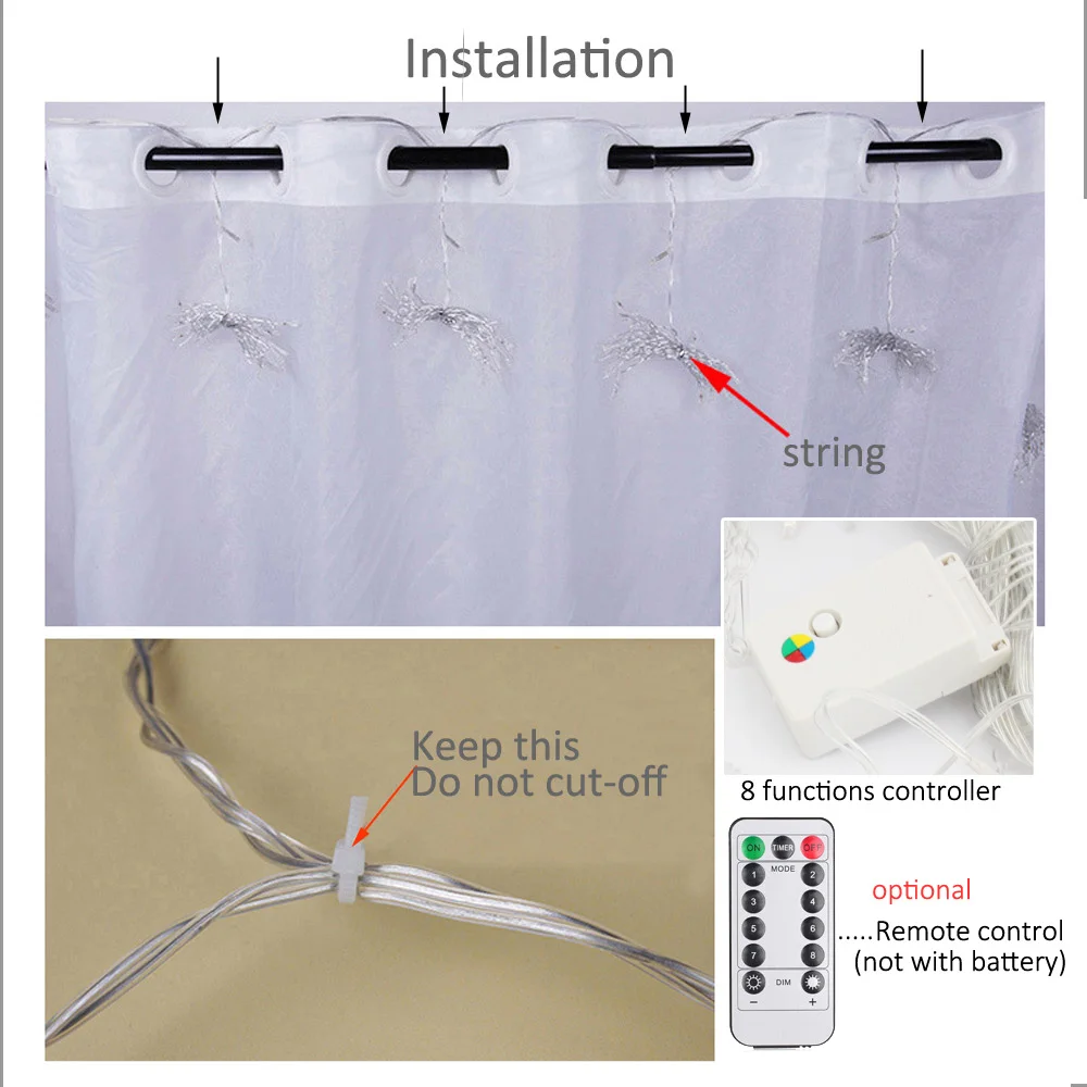 バッテリー付きUSB電源LEDカーテンライト,220V,防水,パーティー,結婚式,屋外装飾,クリスマス用