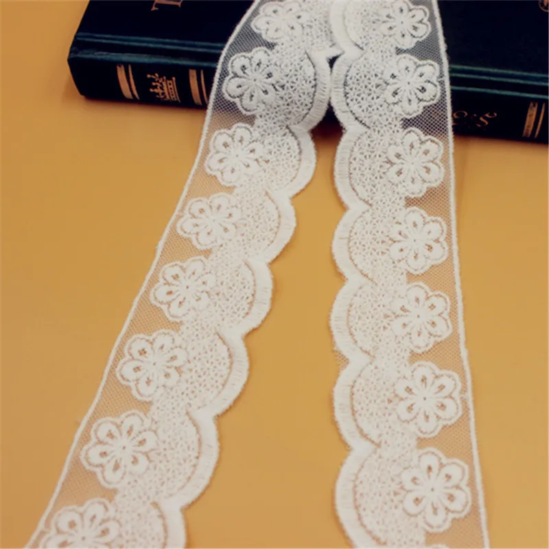 

Lace Trim 15 yard Ivory Gauze Mesh Tulle Cotton Embroidered Lace Fabric Ribbon Tapes Sewing Accessories 4cm 1.6in wide QL4K181