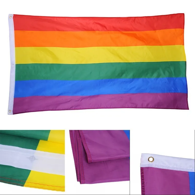 LGBT Rainbow Flag Lesbian Gay Parade Banners LGBT Pride Flags Handheld Polyester Colorful Rainbow Flag For Decoration