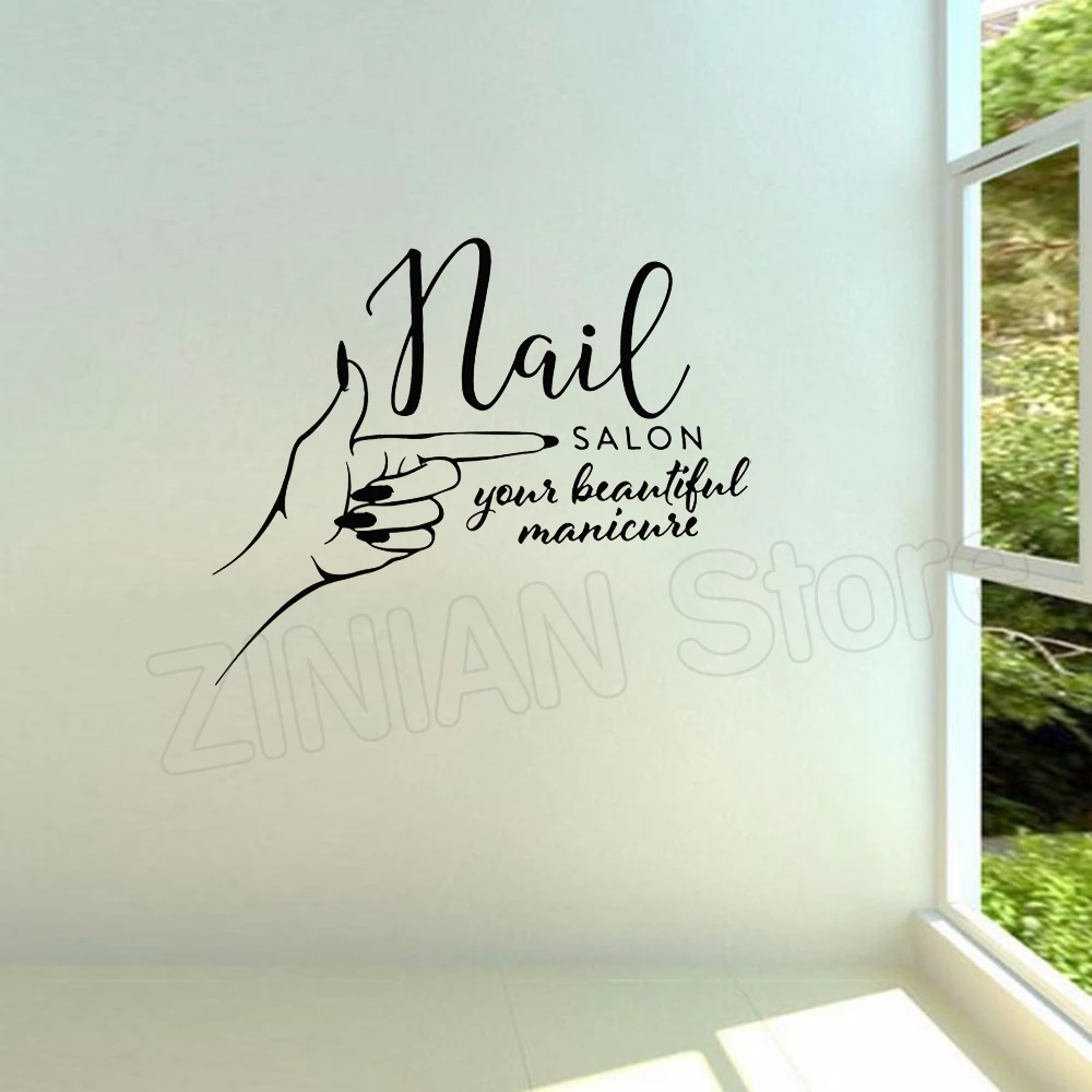 Manicure Nails Studio Logo Wall Decal Girl Nail Beauty Salon Vinyl Wall Sticker Art Home Decor Hand Spa Woman Modern Muraux D051