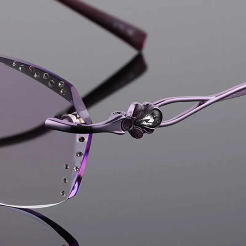 Reven jate 2123 순수 티타늄 무테 다이아몬드 커팅 여성 안경 프레임 광학 처방 안경 여성 안경 패션