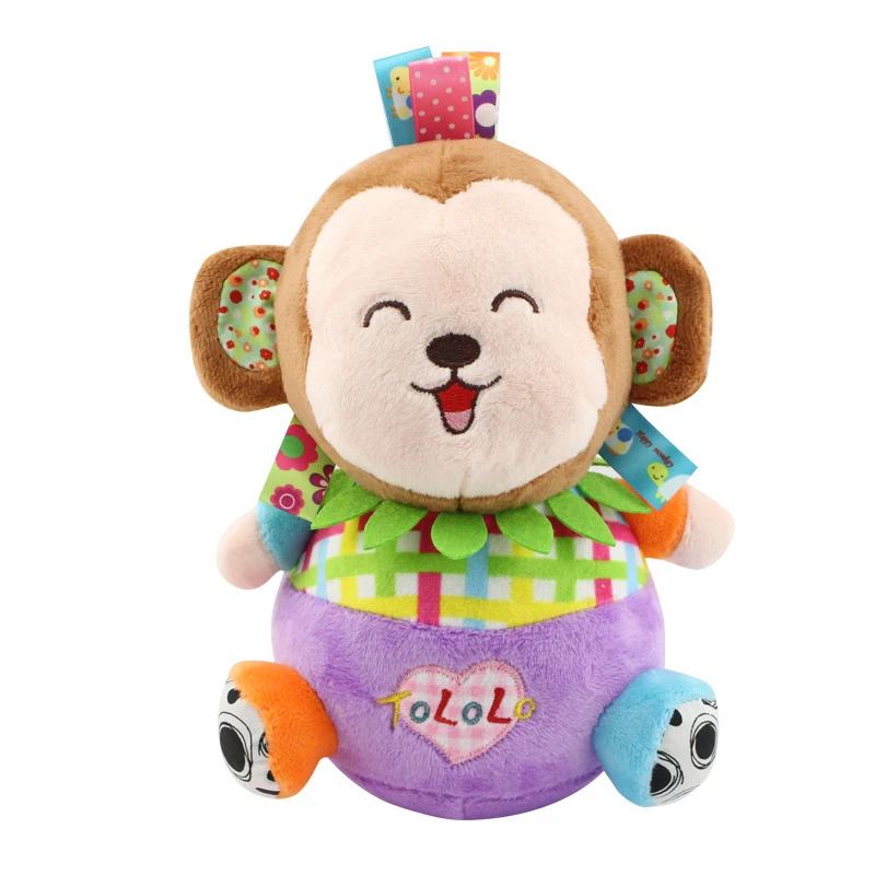 Baby Roly-poly Tumbler Rattle Toy Soft Cartoon Musical Animal Giraffe/Dog/Monkey Lion Plush Stuffed Doll for Newborns Gifts