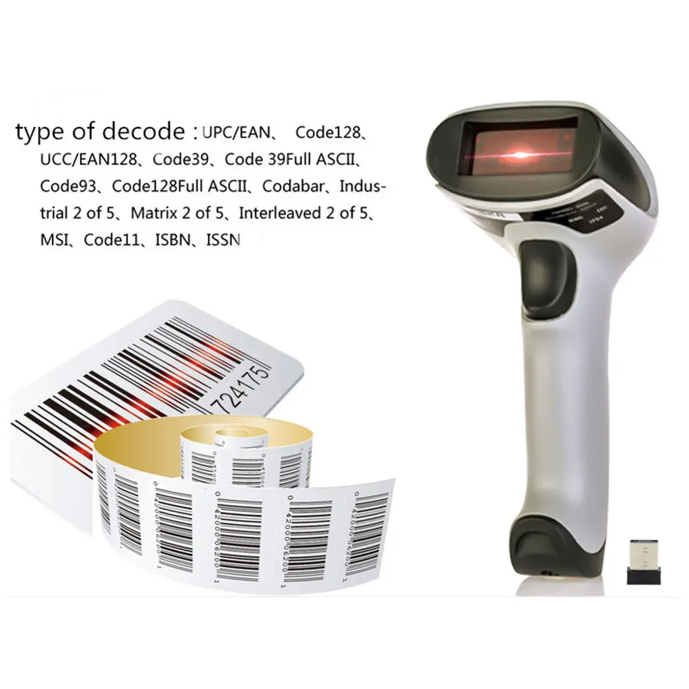 HZTZ  Wireless Laser Barcode Scanner High Scaned Speed Bar Code Reader Scaner For POS and Inventory