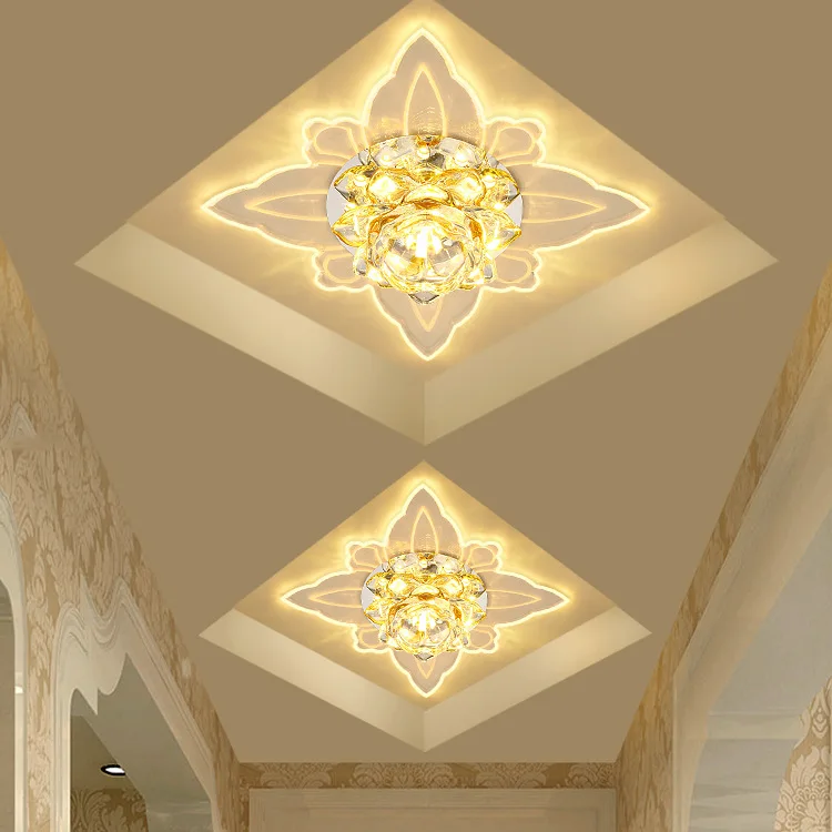 

Modern Crystal Lotus LED Ceiling Light Corridor Aisle Foyer Plafonnier LED Lampara Techo Colorful Home Decor Lighting Lamp