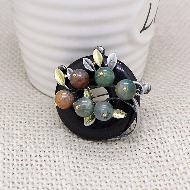 5 Colors Vintage Plant  Brooch High-end Nature Stones Brooch Beautiful Pins For Women New 2016 FBRO053