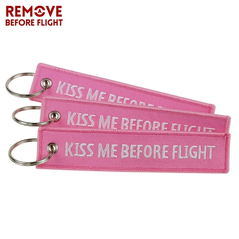 3 PCS/LOT Fashion Keychain Bijoux Kiss Me Before Flight llaveros Keychains Embroidery Key Fob OEM Key Chains for Aviation Cars