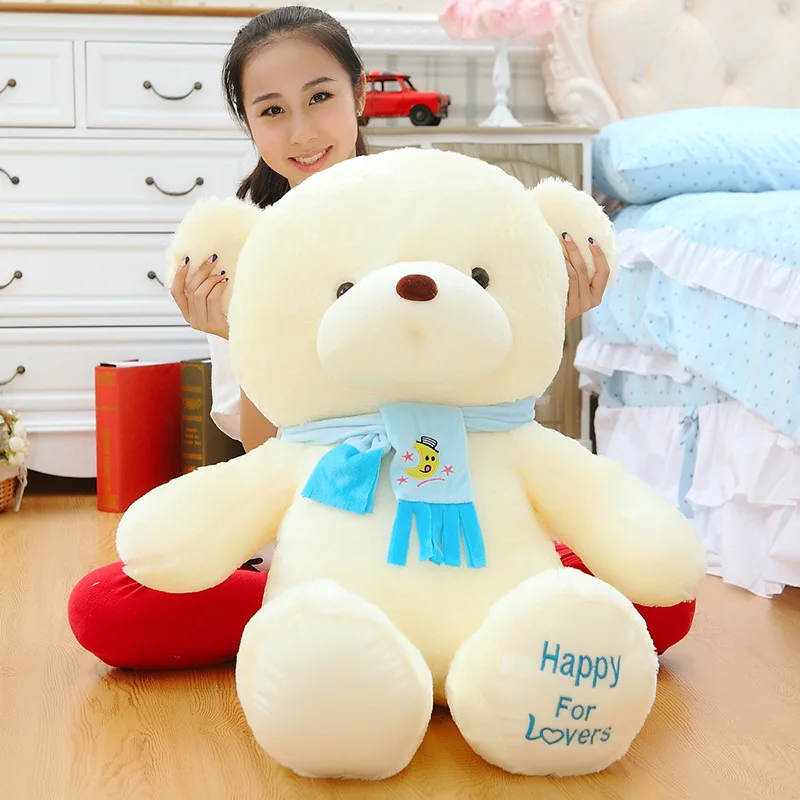 Hot 30CM Kawaii Small Teddy Bear Plush Toys Stuffed Animals Fluffy Bear Dolls Soft Kids Toys Blue Red Necklace Bow Children Gift