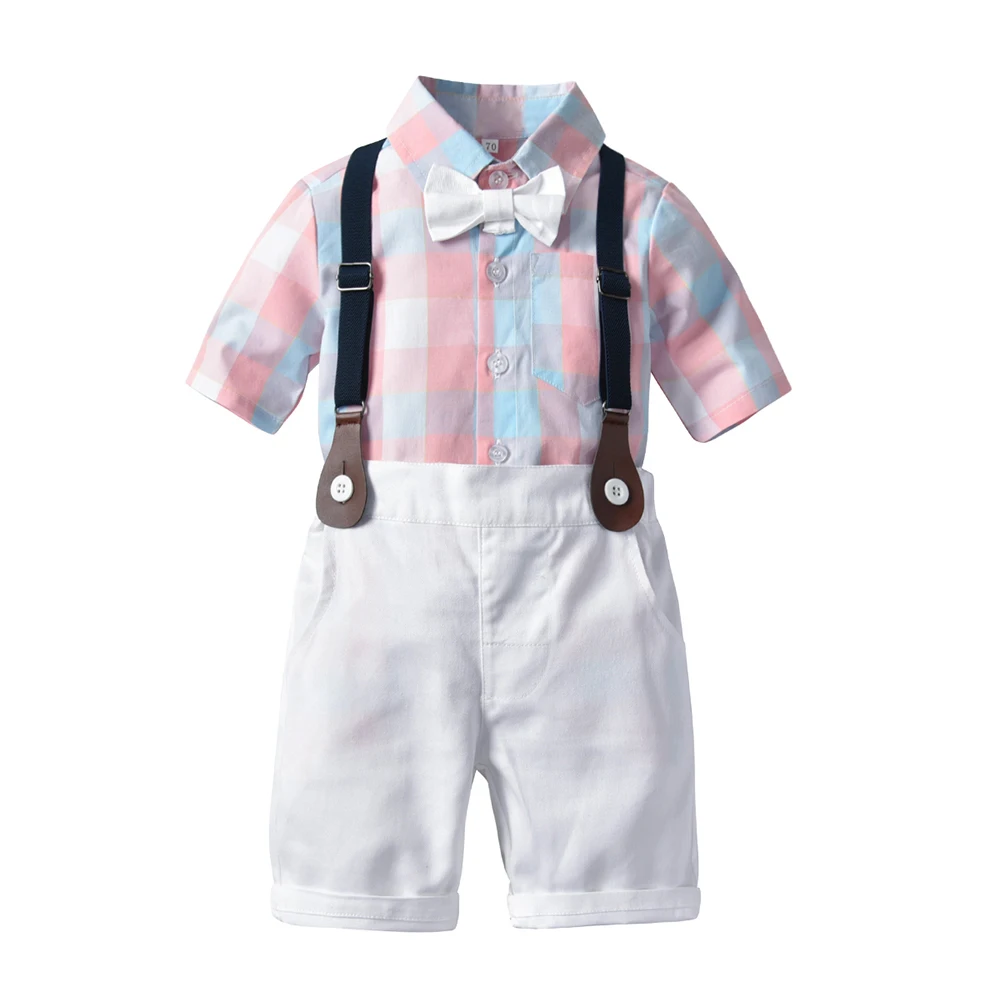 

Top and Top Summer Toddler Baby Boy Clothing Set Short Sleeve Bow Tie Shirt+Suspenders Shorts Gentleman Suits Infant Clothing