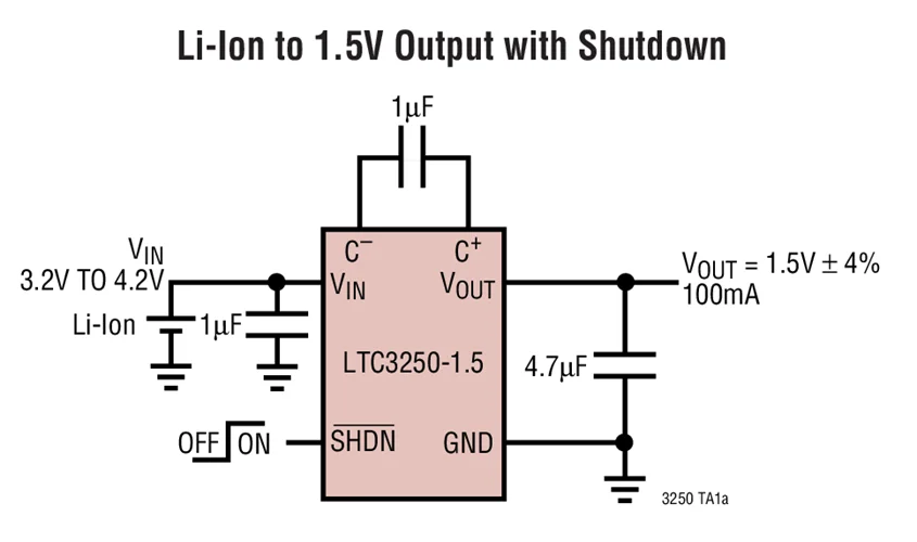 LTC3250ES6-1.2 LTC3250ES6-1.5 LTC3250 — высокоэффективный, малошумящий, бесконтактный понижающий преобразователь постоянного тока
