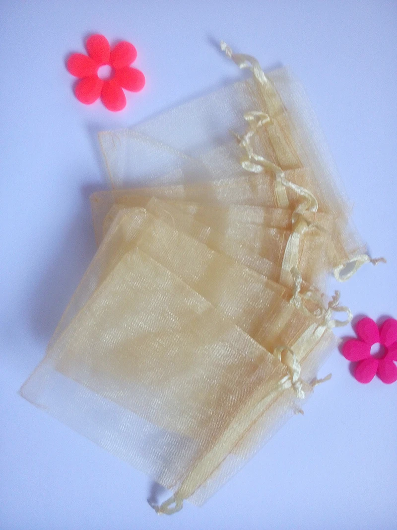 

100pcs 20*30cm Gold Organza Gift Bag Jewelry Packaging Display Bags Drawstring Pouch For Bracelet/necklace Mini Yarn Bag