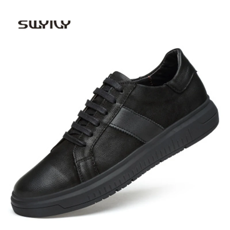 SWYIVY Men's Skateboarding Shoes Genuine Leather Black Sneakers Men Shoes 2018 New Low-top Flat Heel Males Tenis Skate Shoes