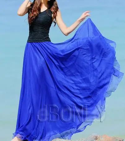 1pcs/lot bohemian style woman beach long skirt summer chiffon candy color long skirt casual skirt free size