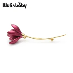 Wuli&baby Copper Hot Pink Magnolia Flower Lotus Enamel Brooches Top Polished Women Bouquet Wedding Brooch Pins