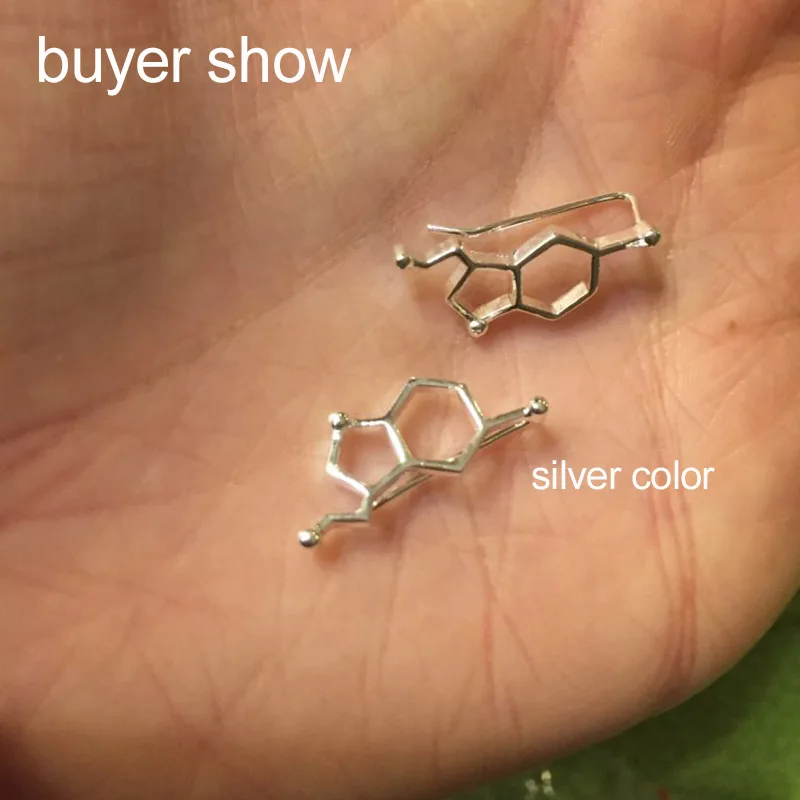 Jisensp New Fashion Serotonin Molecule Ear Climbers Earrings for Women Simple Korean Geometric Stud Earrings Jewelry Gifts