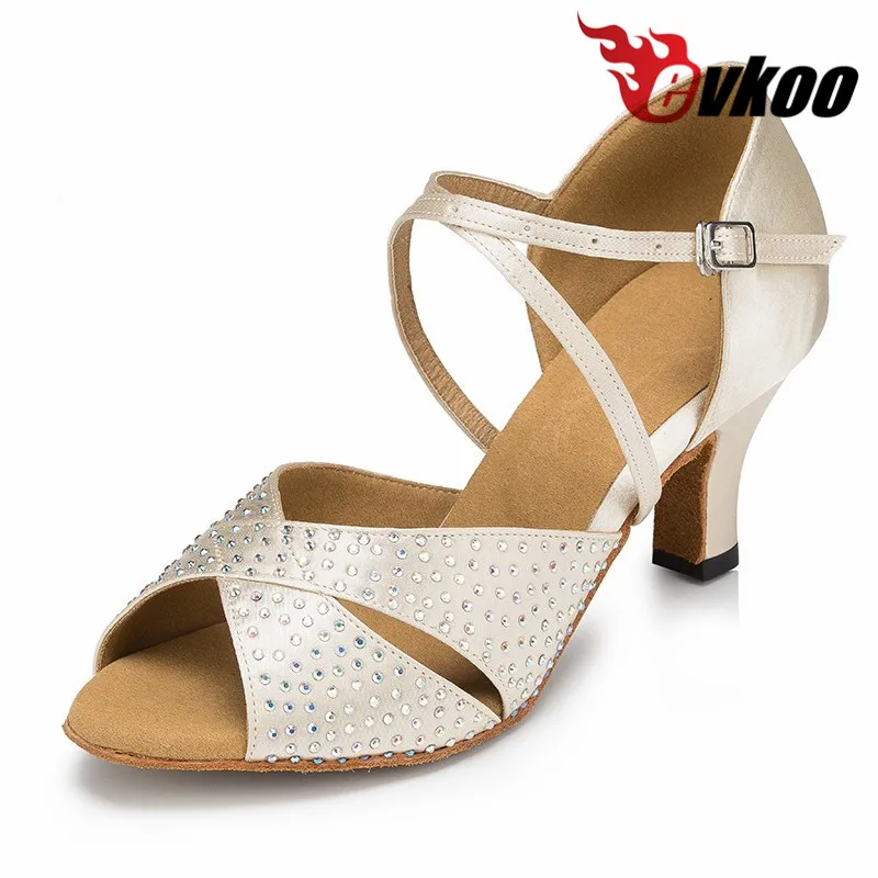 customize Zapatos De Baile 8.5cm/6cm Heel Red Khaki Black With Diamond Size US 4-12 Latin Dance Shoes For Women Evkoo-501