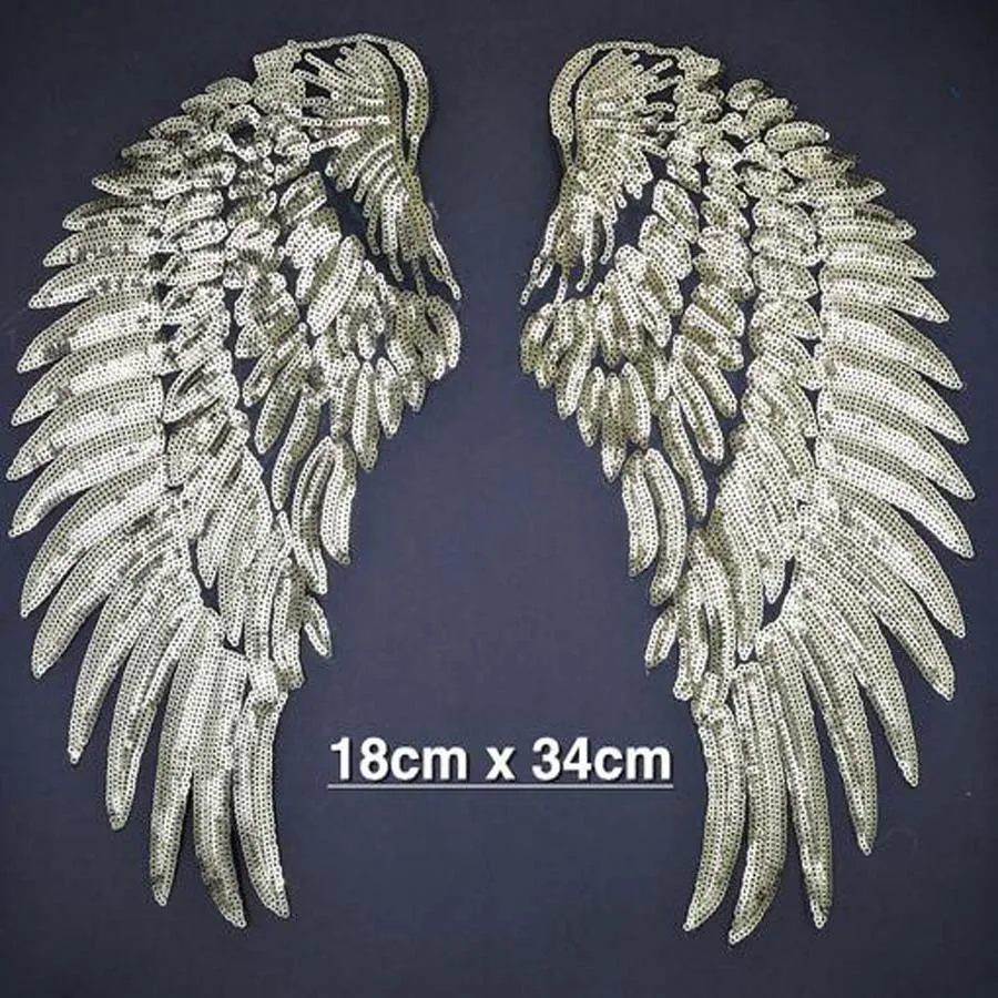 1 Pairs Wings Paillette Sequins Patches Iron On Embroidered Appliques DIY Apparel Accessories Patch Clothing Fabric Badges BU42