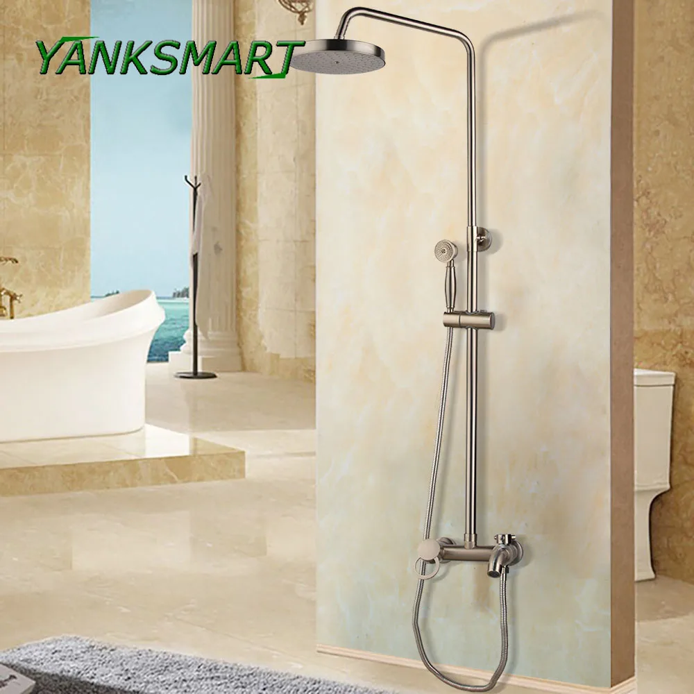 

YNAKSMART Brushed Nickel Shower Faucets Set Wall Mount 8" Ultrathin Shower System Single Handle Mixer Tap Bath Shower Mixer Kit