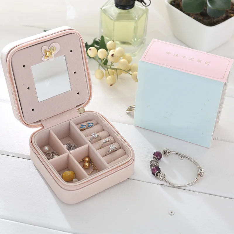 Simple portable travel carrying jewelry storage box Rings earrings jewelry storage box bag