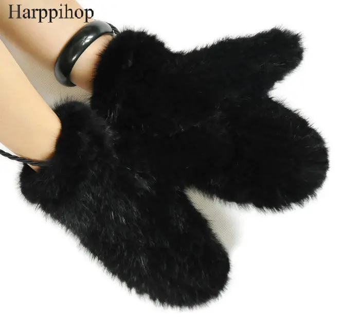 ถัก Mink Fur ถุงมือแฟชั่นผู้หญิง100% ของแท้ Mink Fur Mittens ยืดหยุ่นถุงมือคุณภาพสูงฤดูหนาวผู้หญิงถุงมือ