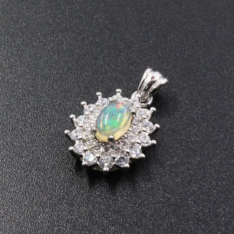 Elegant opal pendant for party 4 mm * 6 mm natural Australia opal silver pendant with necklace solid 925 silver opal jewelry