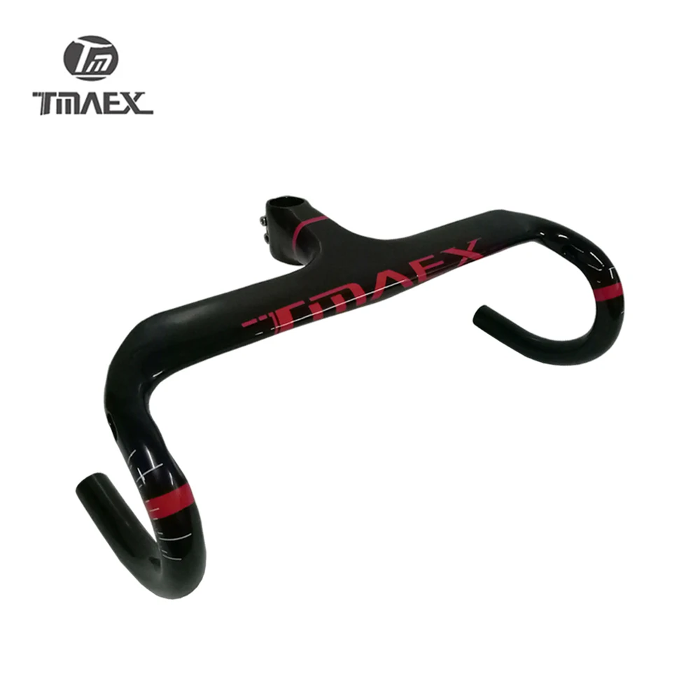 TMAEX-Red Carbon Internal Road Handlebar, Integrated with Stem, Reach 95mm Drop, 125mm, Cycling Bike Parts