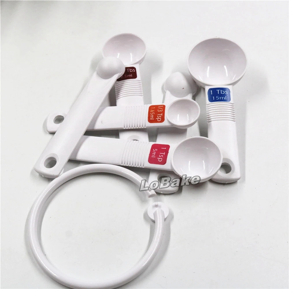 (6 units/set) Latest small capacity 1.25ml, 1.65ml, 2.5ml, 5ml, 7.5ml, 15ml plastic measuring spoons with hanger for bakery tool