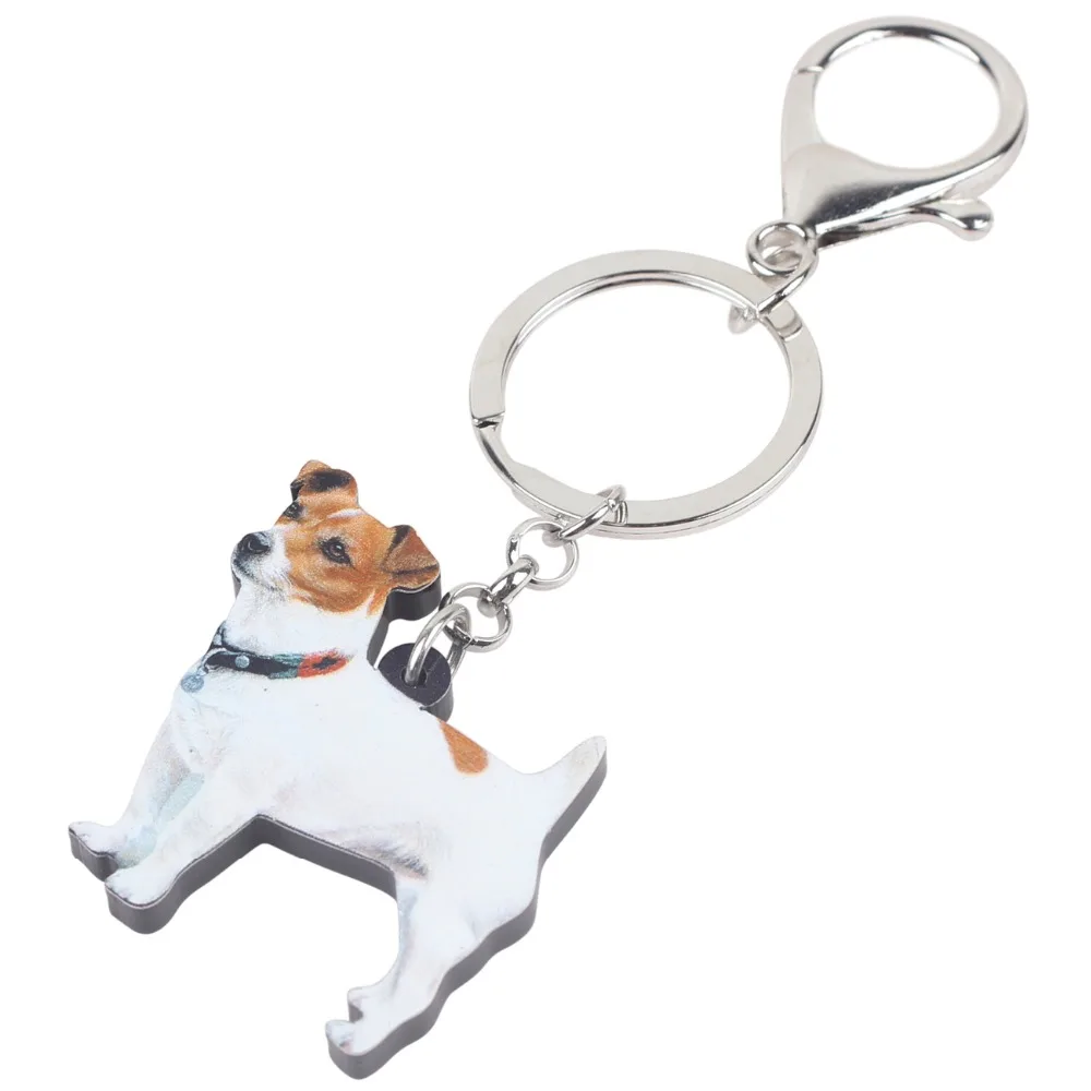 Bonsny Acrylic Cute Jack Russell Dog Keychains Trendy Animals Key Chain Ring Charms Car Purse Jeweley For Women Girls Teens Gift