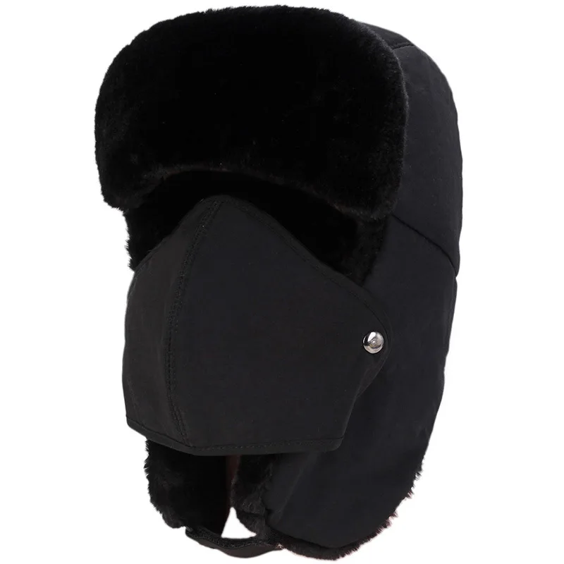 Winter Bomber Hats Pilot Cap Fur Earflap Snow Caps Warm Hat Sports Face Mask for Men and Women Bike Helmet Beanies Masked Cap