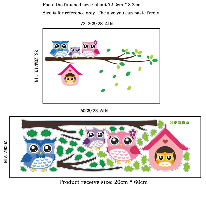 Cartoon Owl Family On Tree Wall Stickers For Kids Rooms Home Decoration Nursery Mural Art Decals Cute Animals Sticker Wallpaper