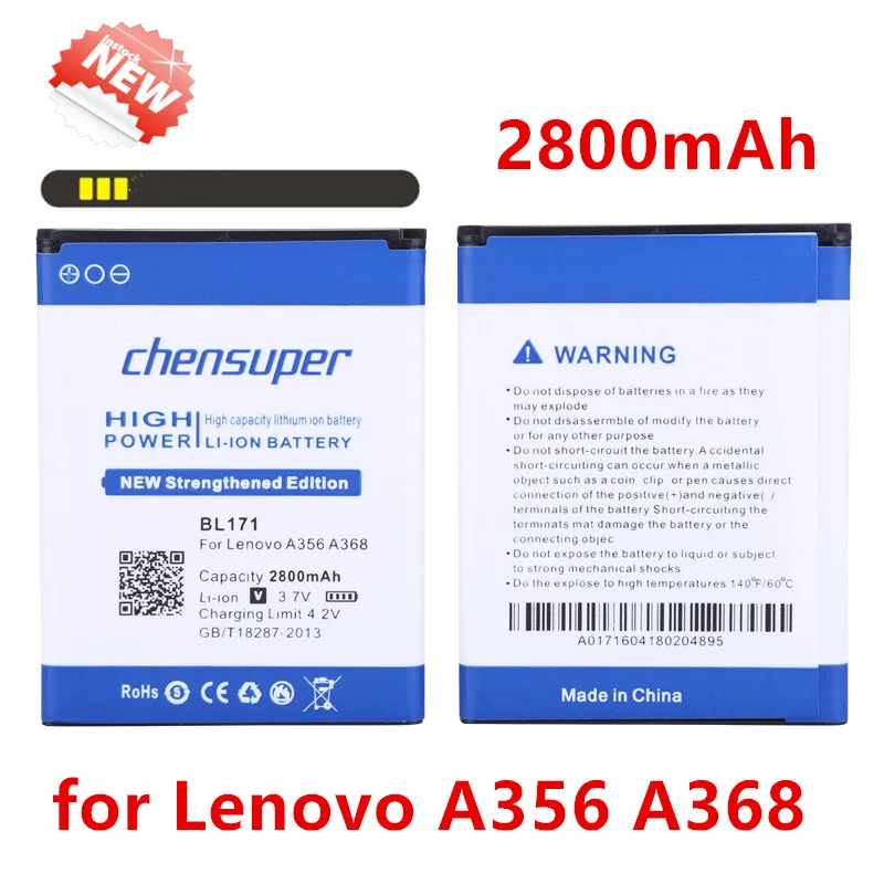 Новый аккумулятор 2800 мАч BL171 Для Lenovo A356 A368 A390 A390T A376 A370E A500 A60 A65 A319